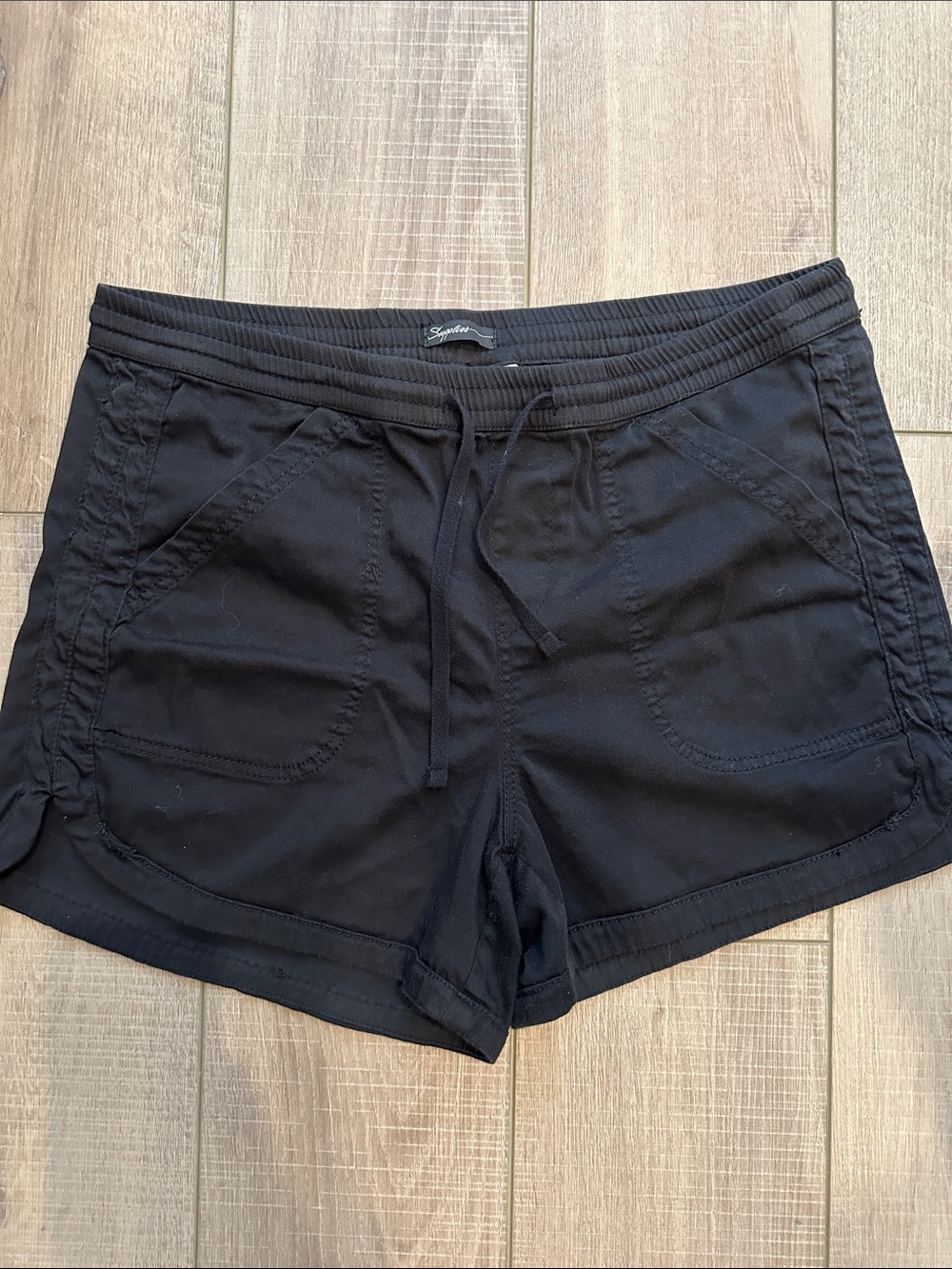 Women's Black Cotton Stretch Athletic Shorts with Drawstring Waist